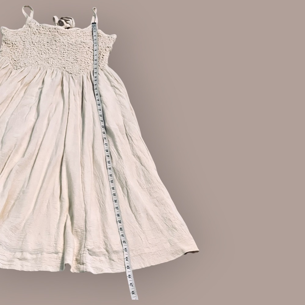 Free People Endless Summer Ivory 100% Cotton Smocked Midi Dress Large Pockets - Picture 6 of 14